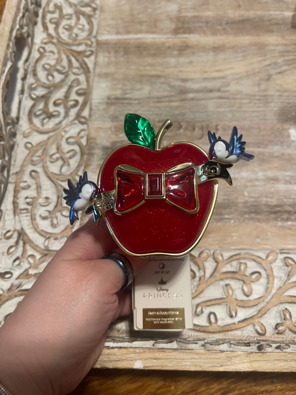 Disney Red Apple Brooch with Green Leaf and Blue Birds